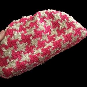 Anthropologie Pink and Cream Houndstooth Hair Accessory